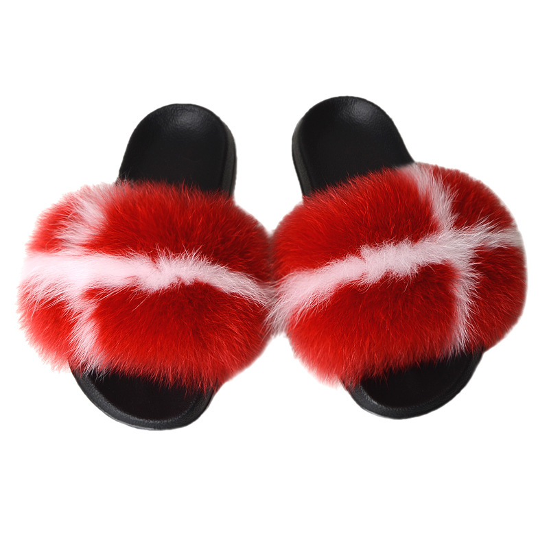 Wish New European And American Internet Celebrity Fox Fur Slippers For Women, Outdoor Home Furry Slide Sandals,_vogvips.com