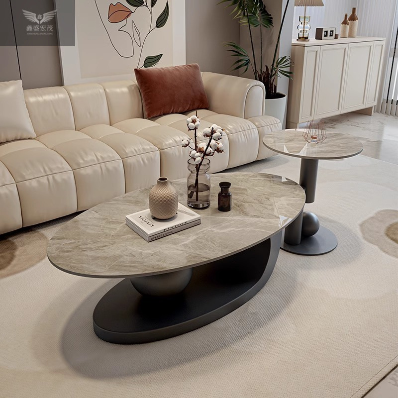 Mesa de té moderna minimalista ovalada de roca nórdica de lujo ligera sala de estar doméstica de alta calidad pequeña combinación de mesa