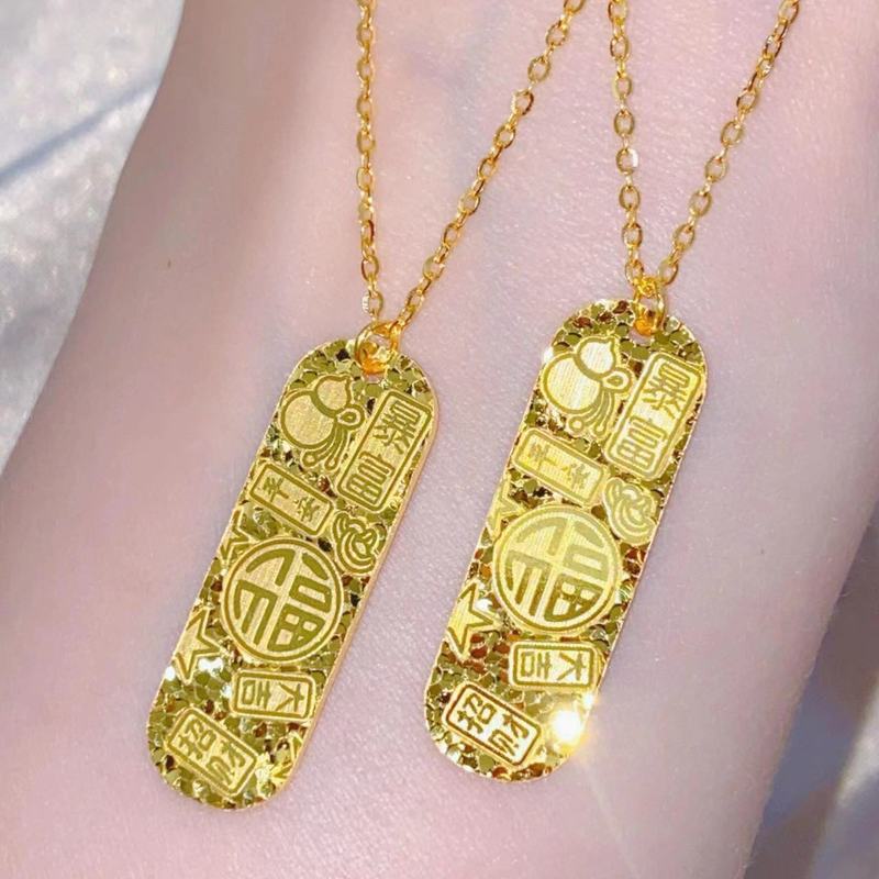 沙金饰品吉言碎冰冰吊坠项链女仿真金久不掉色时尚设计感首饰批发|undefined