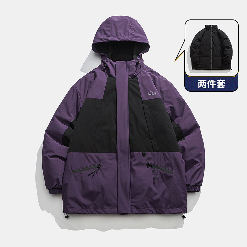 Invierno al aire libre a prueba de viento impermeable tres en uno Chaqueta de algodón acolchado forro Chaqueta de algodón acolchado chaqueta desmontable para hombres y mujeres chaqueta caliente