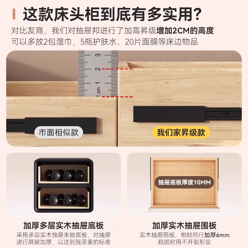 Cabina de cabecera de cama de aire de crema dormitorio pequeño ultra estrecho de hendidura cabina de lado de la cama sin instalación de cabina de almacenamiento de varios cajones dobles