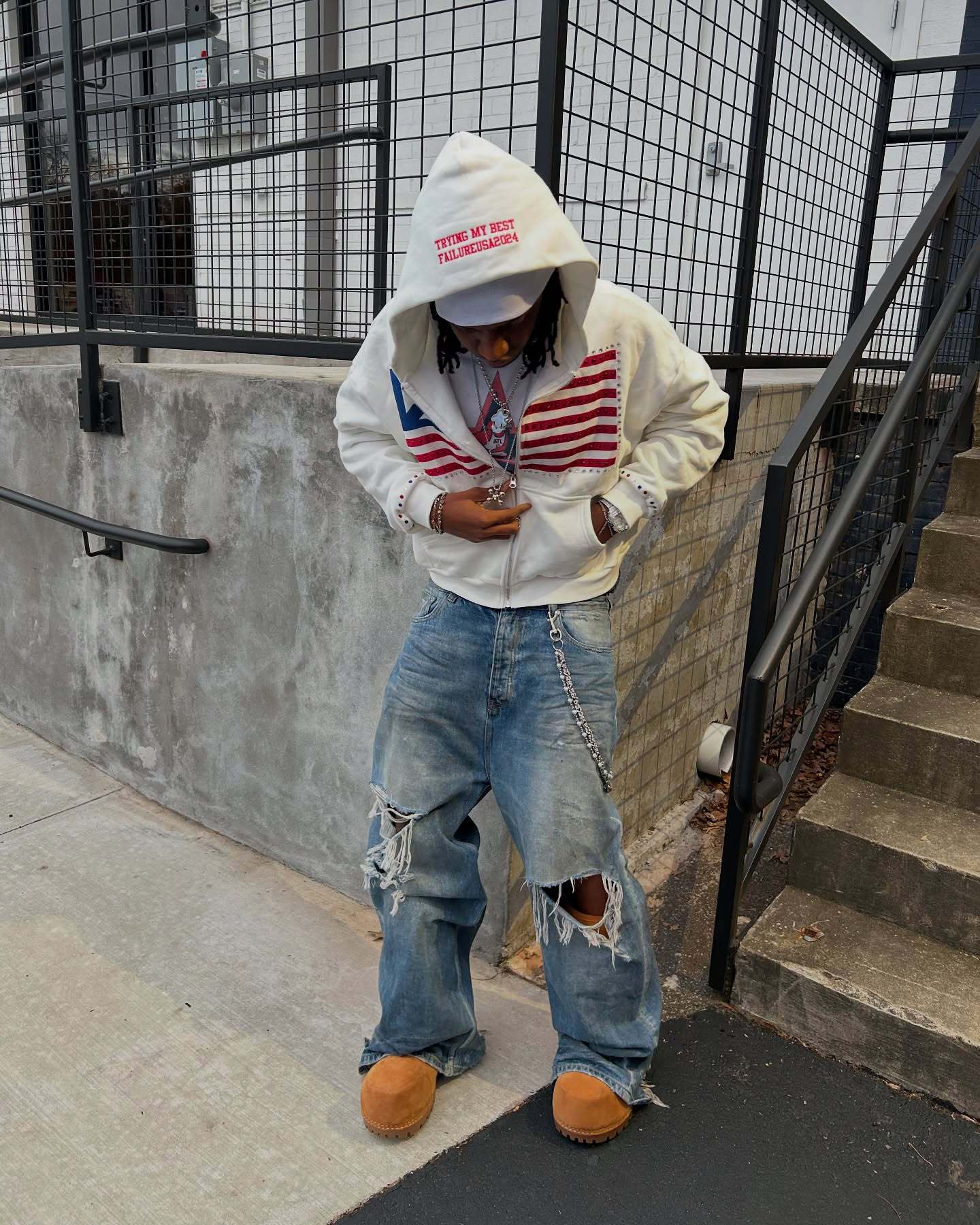 Sweat-shirt à capuche zippé tendance style hip-hop avec imprimé graphique et poches – Streetwear oversize pour homme et femme (noir/blanc, S/M/L/XL)_voghion.com