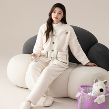 珊瑚绒睡衣女冬季V领和服加绒甜美可爱保暖大码珊瑚绒家居服套装