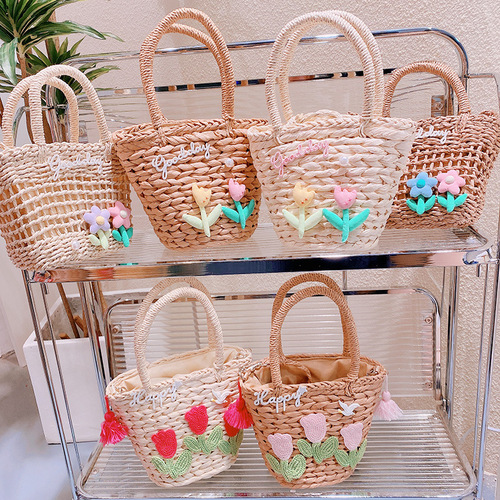 HD2250 seaside vacation style straw bag~ strawberry handbag with flowers crossbody bag for sweet and spicy girls ins 