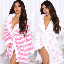2025年秋冬新款粉色系带睡袍欧美ins风连帽双口袋浴巾酒店浴袍