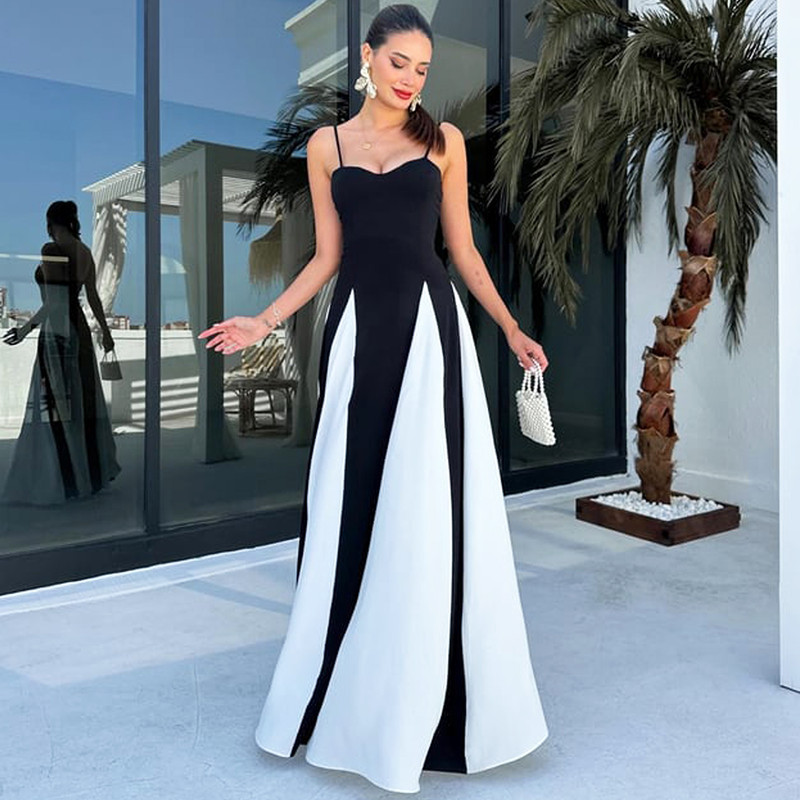 Women's Clothing autumn new style skirt fashionable temperament contrast color stitching suspender dress_voghion.com