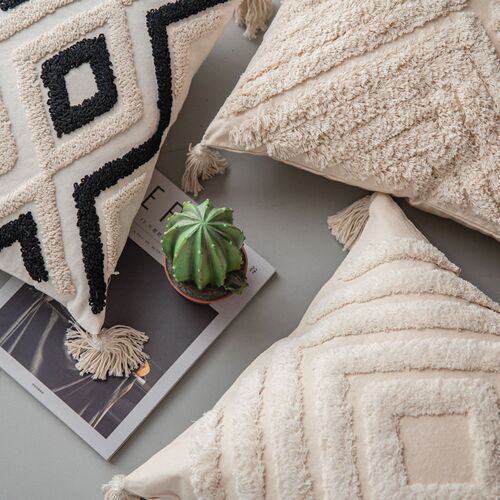 Yimanqiyun Moroccan ethnic style tufted tassel pillow Cross-border home cushion pillow cover does not contain core