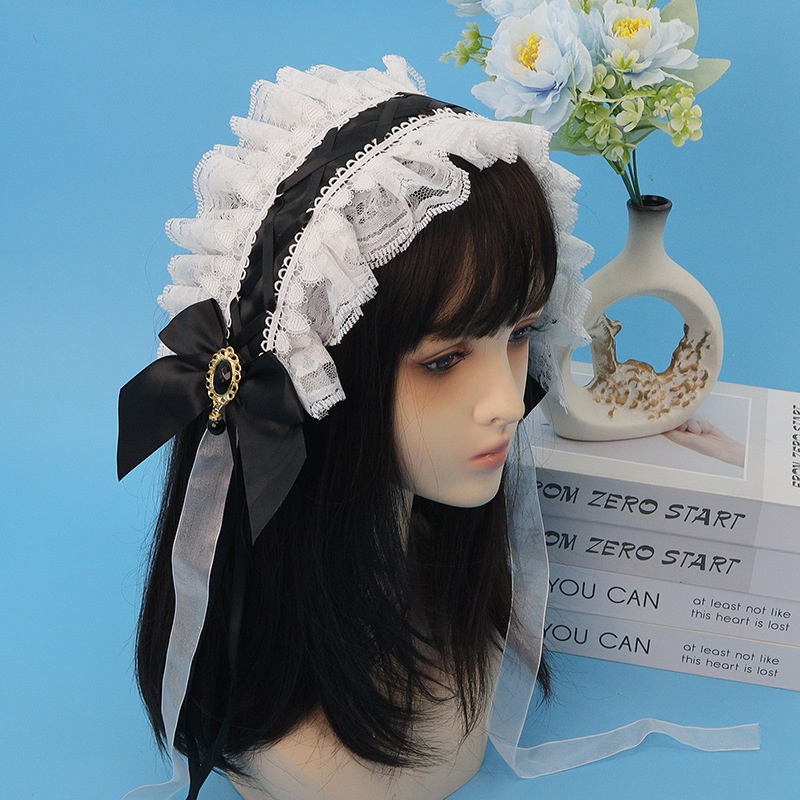 Lolita al por mayor encaje correa de cabello conjunto de clipes de cabello brazalete decoración de Halloween carnaval navidad conjunto de adornos de cabello