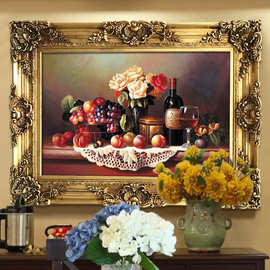 欧式油画餐厅挂画美式玄关装饰画横客厅轻奢饭厅壁画古典水果