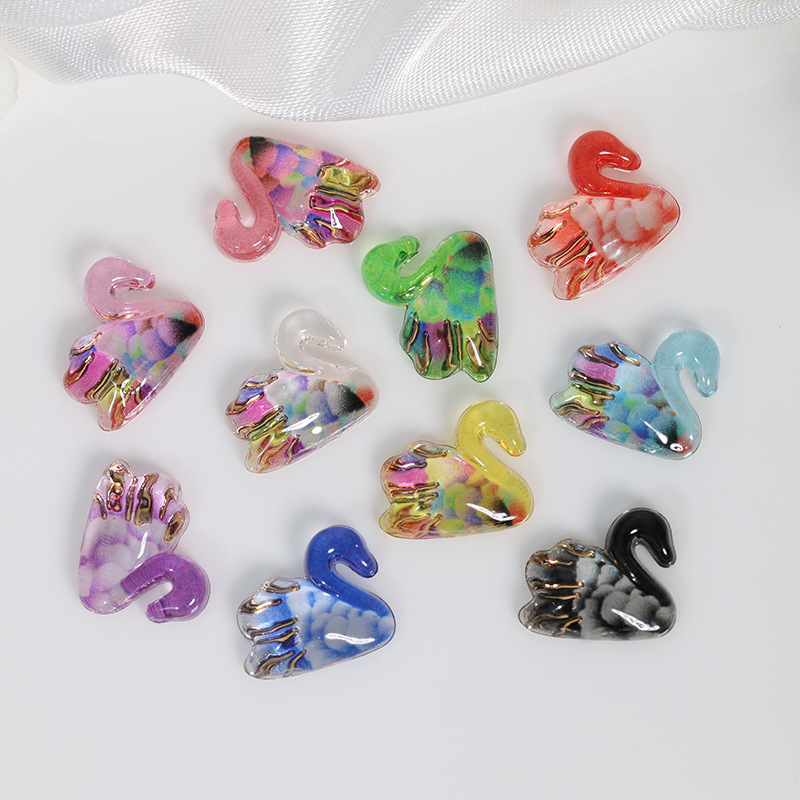 Cross-border new black swan nail jewelry color gilt resin animal diy nail dressing accessories wholesale