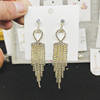 Earrings with tassels, fashionable universal chain, suitable for import, diamond encrusted