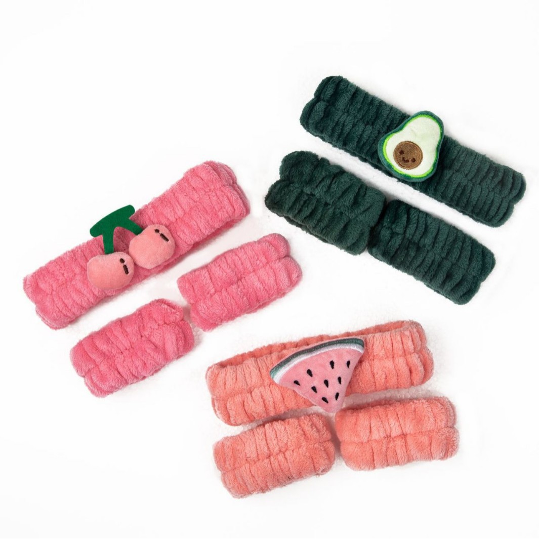 跨境毛绒可爱发带批发纯色洗脸手腕带三件套吸水神器化妆防湿袖子