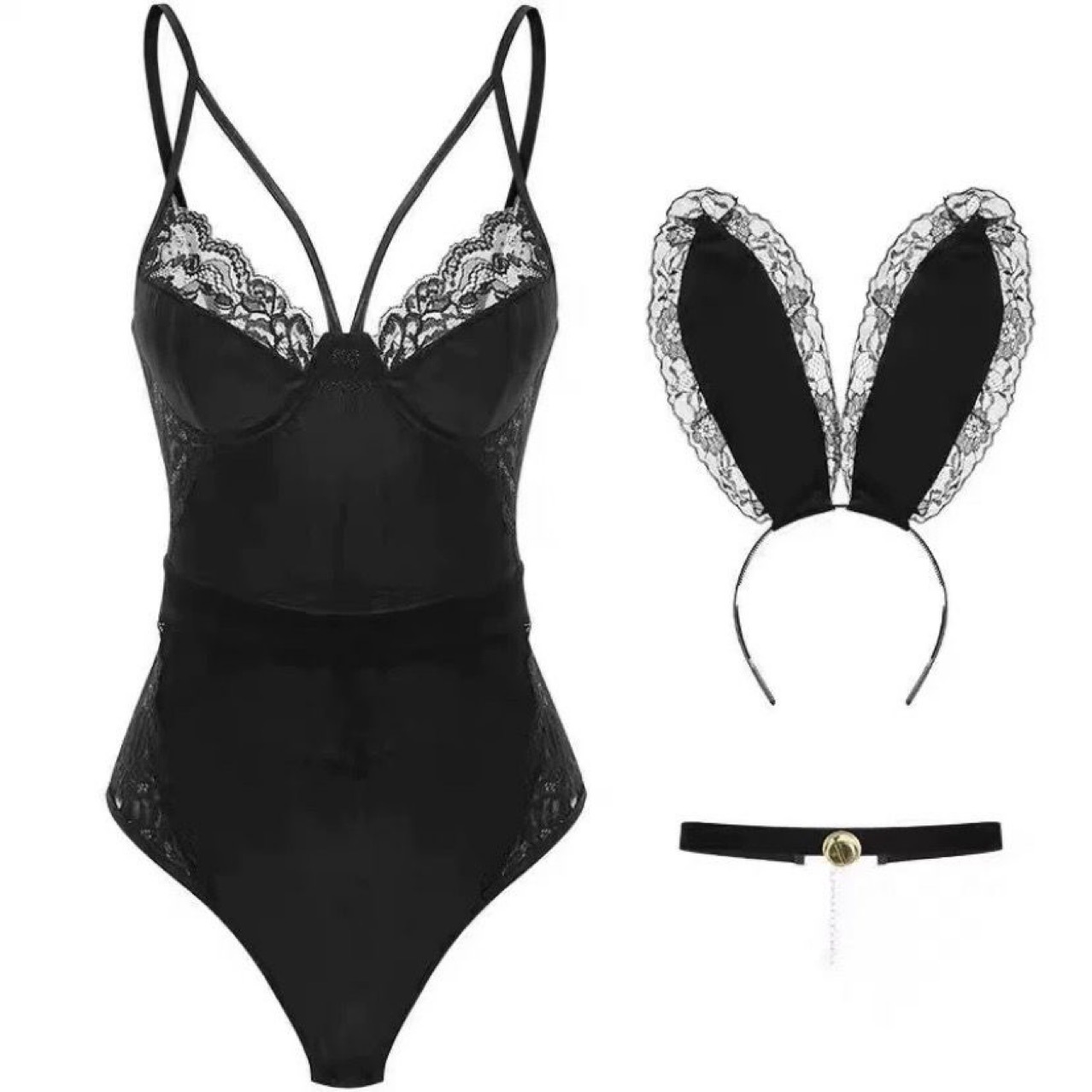 Bunny Costume Jumpsuit with Body-Shaping Fit, Polyester Nightclub Outfit — detail image 5