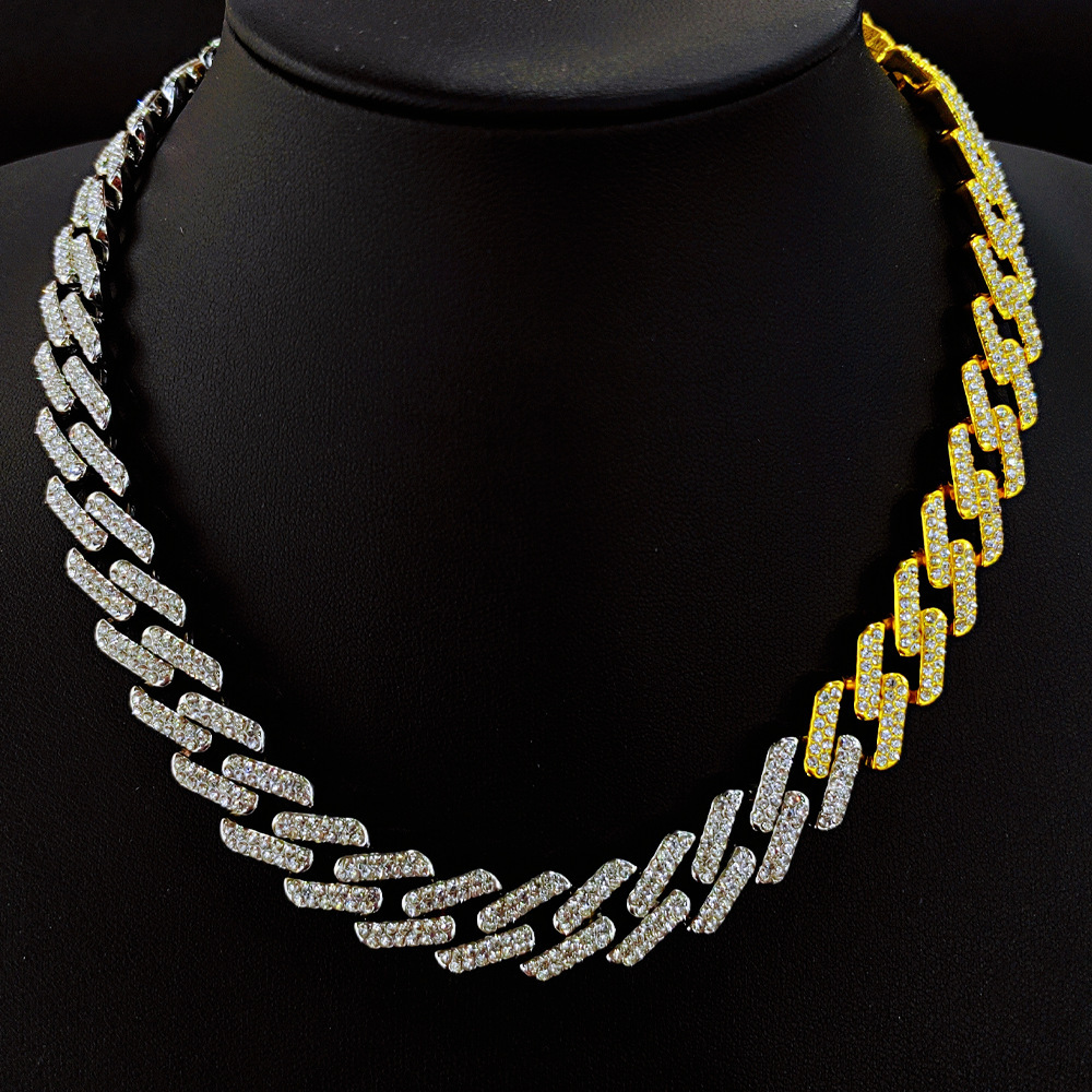 Hot selling 15mm diamond necklace with personalized design for men and women's hip-hop Cuban bracelet_voghion.com