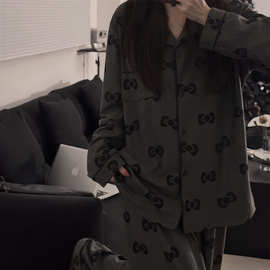 蝴蝶结磨毛德绒秋冬睡衣女长袖加厚保暖甜美可爱韩版家居服两件套