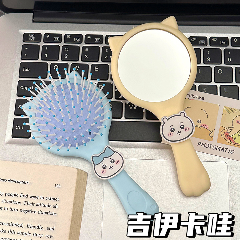 新しい漫画猫耳ツーインワンエアバッグコームかわいいポータブルミニハンドヘルドマッサージエアクッションコームミラー付き|undefined