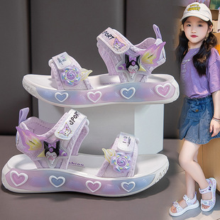 Girls Sandals Summer New 2025 Children's Beach Shoes Soft Sole Children's Shoes Non-Slip Middle and Large Children's Girls Princess Shoes