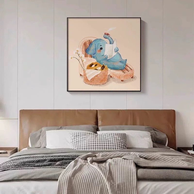 漫画アニメーション象子供部屋寝室吊り絵画モダンなミニマリスト装飾絵画ニッチアート油絵|undefined