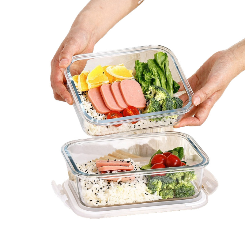 耐熱ガラス弁当箱、電子レンジ対応、オフィスワーカー向け携帯弁当箱、漏れ防止密閉弁当箱、蓋付き弁当箱|undefined