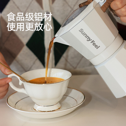 SunnyFeel Outdoor Camping Italian Double Valve Moka Pot Coffee Machine Convenient Coffee Pot Boiling Water Aluminum Kettle