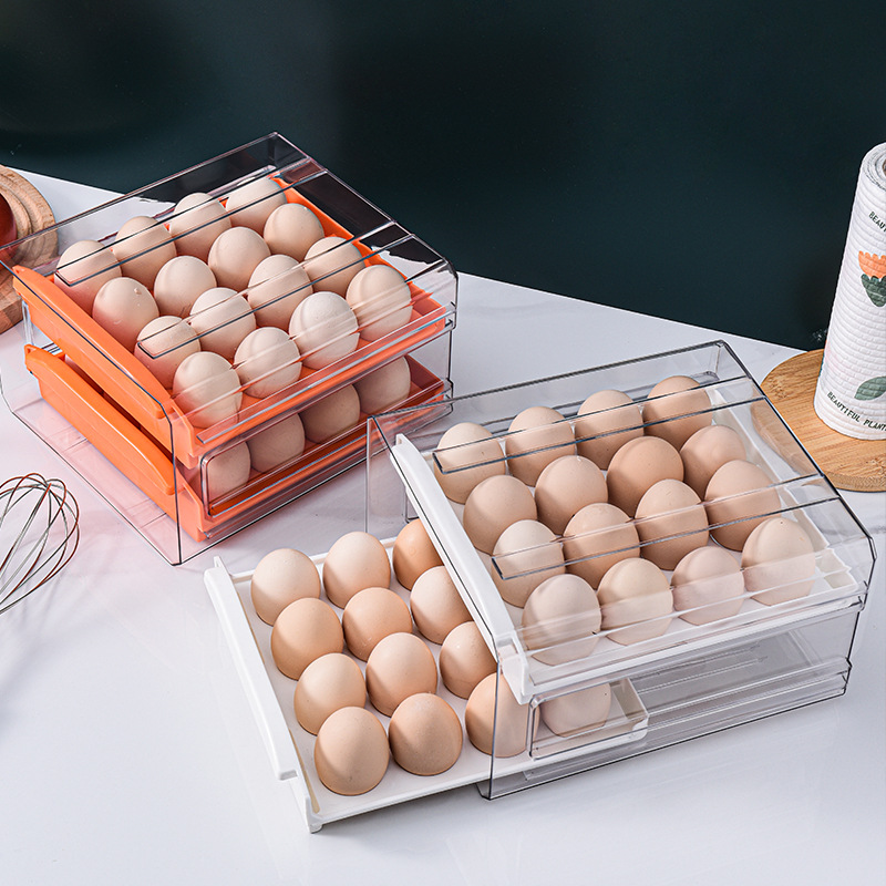 32-grid Egg Storage Box Double-layer Finishing Egg Box Creative Flip Drawer Fresh-keeping Household Egg Tray New