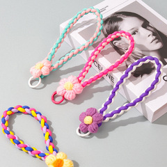 手機繩手腕彩色編制花朵手機掛繩創意短款編織掛繩手機殼鑰匙圈可