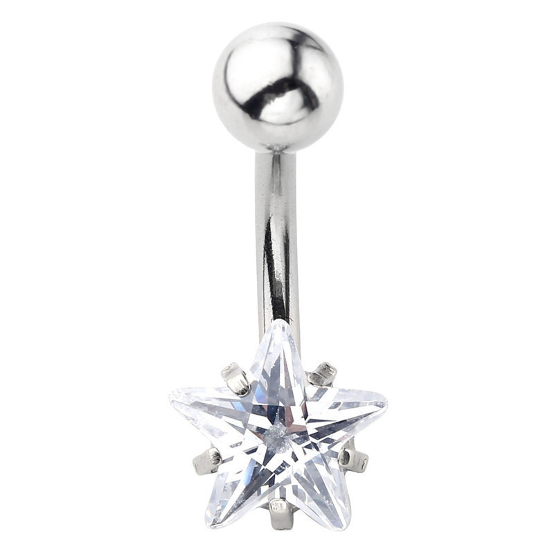 Piercing per ombelico in acciaio inossidabile di grado AAA, con stella a cinque punte, nuovo anello per ombelico in zircone a forma di stella placcato in oro_voghion.com