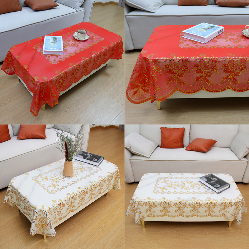 Pvc Hot Stamping Tablecloth Coffee Table Mat Rectangular Home Hotel Tablecloth Waterproof and Oil-Proof Popular Live Broadcast Waterproof Tablecloth