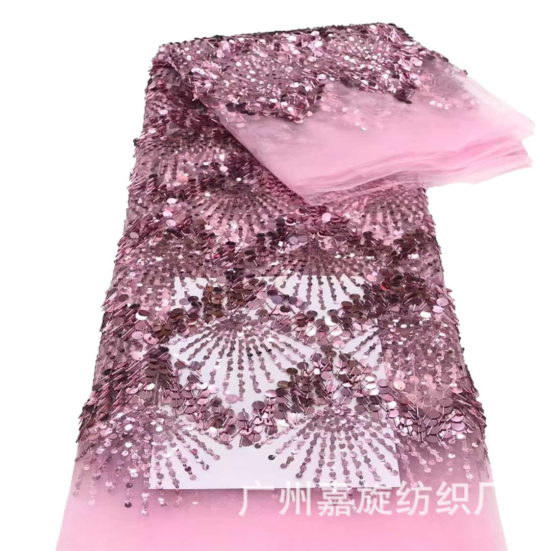 Vestido de fiesta largo de encaje con lentejuelas en forma de abanico, estilo europeo y americano, para pasarela, bodas y espectáculos, con tela bordada de lentejuelas.
