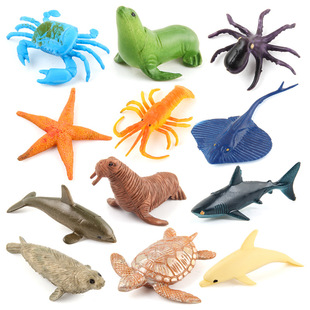 Children's new simulation sea world animal model decoration crab octopus seal lobster decoration 12-piece set