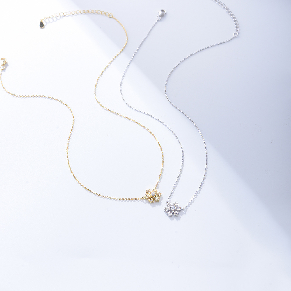 925 plata esterlina rhinestone copo de nieve collar de la clavícula cadena elegante en línea celebridad ins estilo colgante joyería nicho diseño sentido estilo coreano