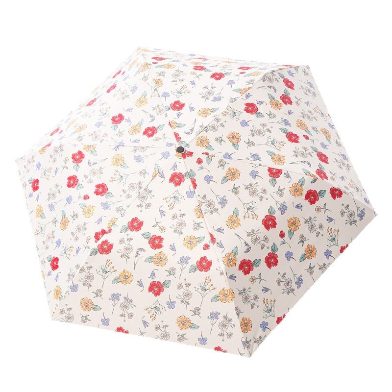 三つ折り超軽量傘日焼け止め紫外線防止傘黒ゴム傘携帯折り畳み晴れ傘両用日傘女