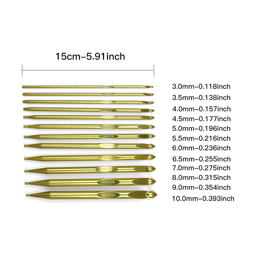 Herramientas de tejido transfronterizas de alúmina dorada desmontable ganchillo crochet Tunis crochet conjunto de 12 PU