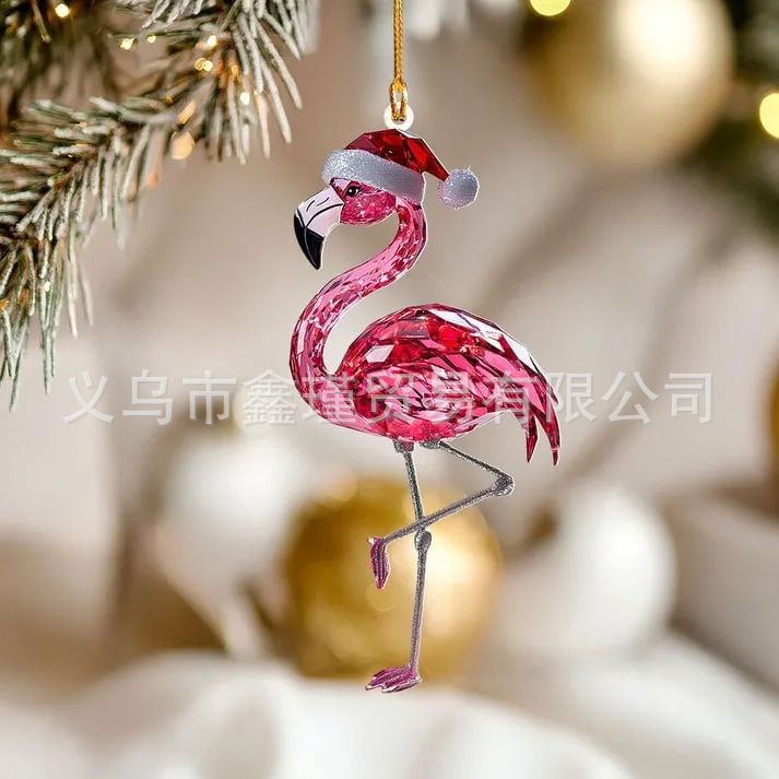 Navidad transfronteriza Flamenco Colgante Acrílico Bolso interior de automóviles llaveros Colgante decoración del árbol de Navidad image 1