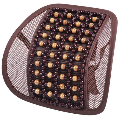 Waist support — cushion for office seats - leather-and-wood-beads-beige-color