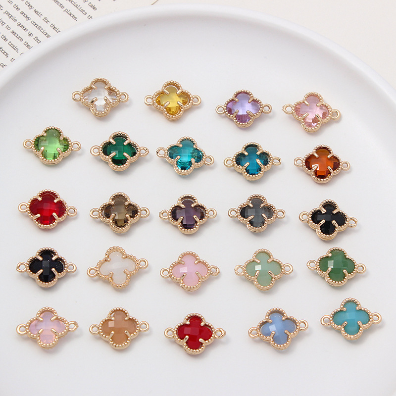 12*17mm color set Crystal four leaf lucky grass double hanging diy bracelet necklace earrings accessories material