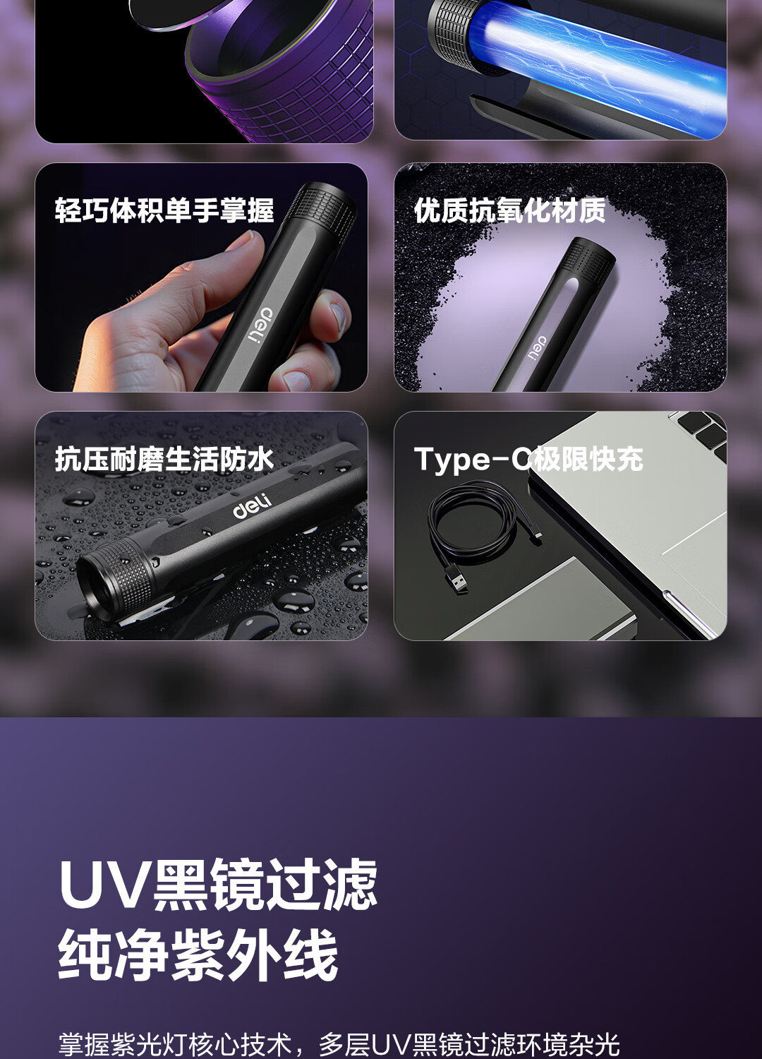 Deli Uv Light for Identification, Wood's Lamp for Fruit, Vegetable, and Cat Skin Fungus Detection, Ultraviolet Light Dl551100
