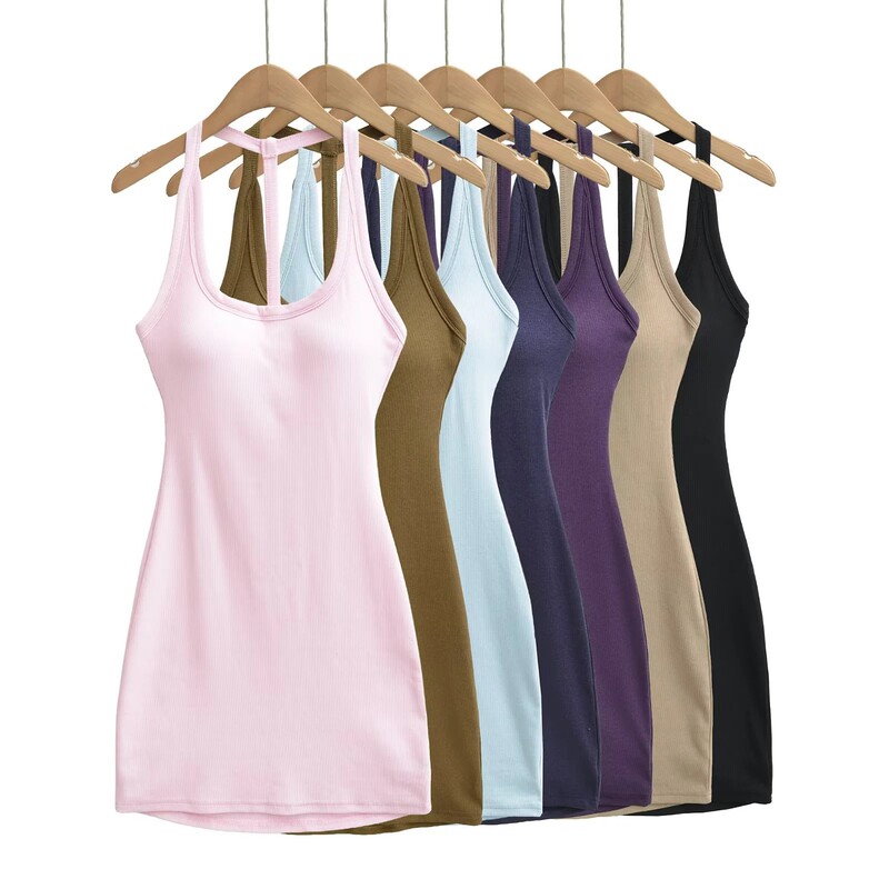 Hot Girl Style Backless Padded Dress, New Summer Versatile Sports Fitness Camisole A-Line Bodycon Short Dress