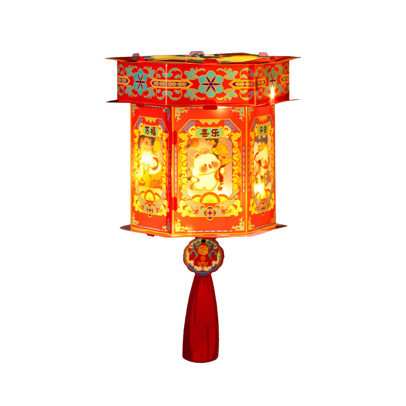中秋节兔子灯笼2025新款手工制作diy材料包手提古风发光六角宫灯|undefined