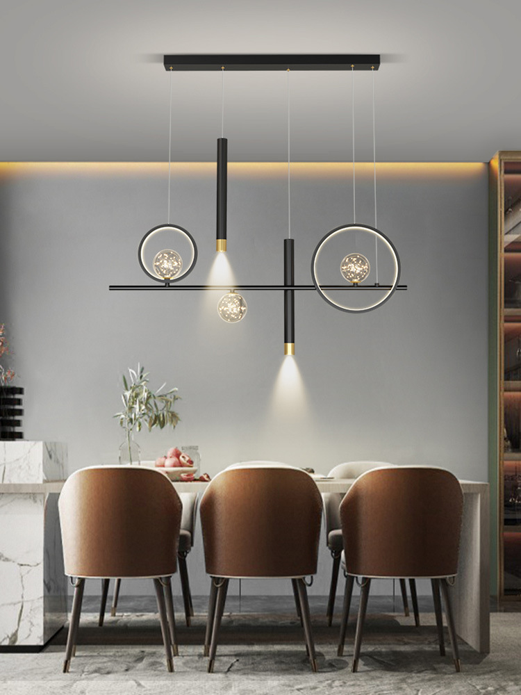 Chandelier de comedor moderno y simple 2024 nuevo bar doméstico de estilo pequeño mesa de comedor creativa minimalista lámpara de tira larga