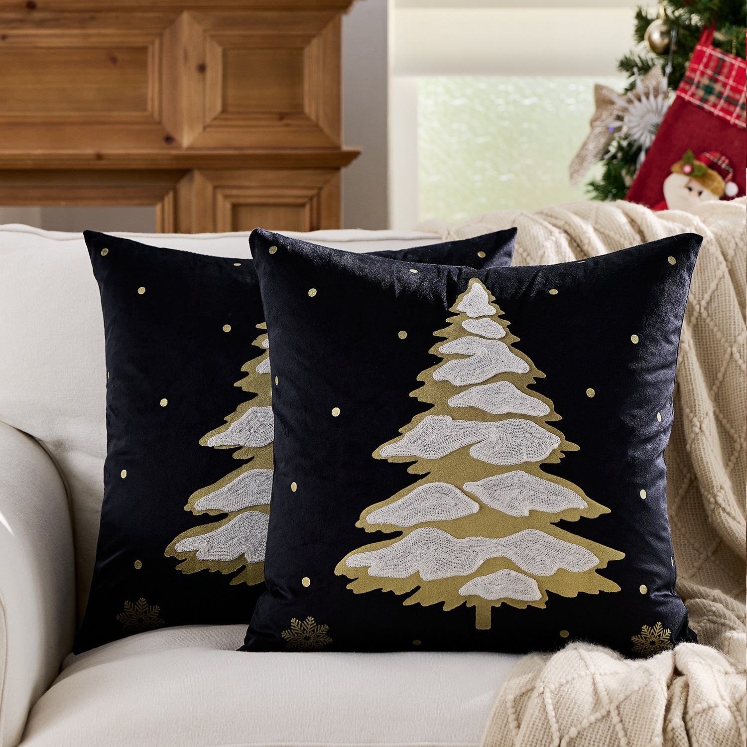 Ventas transfronterizas en caliente de alce árbol de Navidad estampado almohada cubierta de nieve de otoño y invierno bordado estilo de decoración de vacaciones atmósfera cojín cubierta