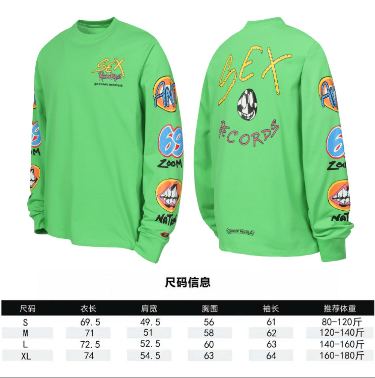 Versión correcta transfronteriza de Croo Chrome Hearts Camiseta de manga larga con estampado de algodón de alta calidad para hombres y mujeres al por mayor en stock