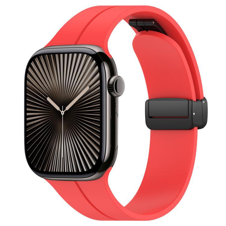 Correa de silicona con ranura plana con botón negro plegable para Apple Watch 42 - 49mm tamaño completo universal