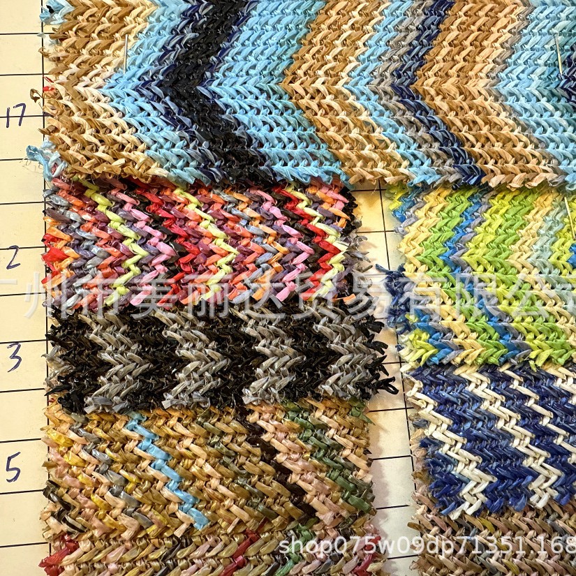 用于手袋装饰等结实田园风格透气人字纹镂空PP草编织工艺布料