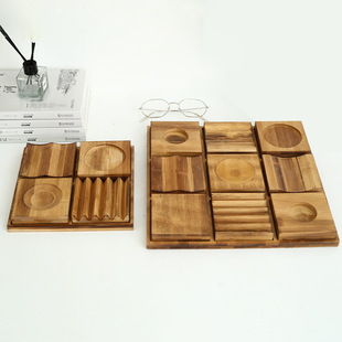 Bake Color Jiugongge Wooden Sushi Tray Buffet Bamboo Sashimi Plate Groove Dessert Dessert Display Wooden Plate