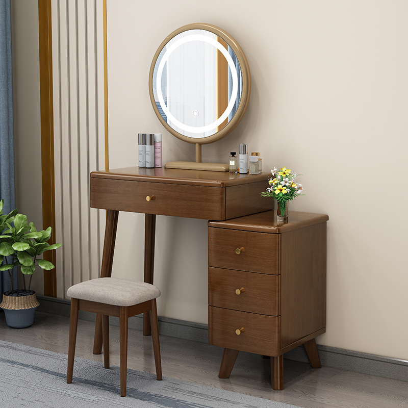 Gabinete de almacenamiento de mesa de maquillaje de madera maciza comedor de dormitorio pequeño tipo moderno simple meseta de cabezal de cama retráctil integral