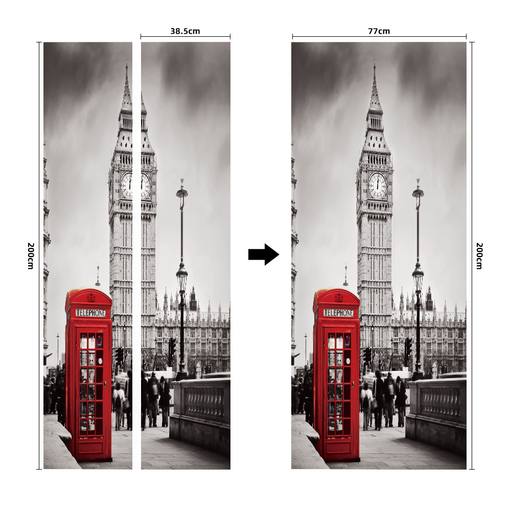 Pegatinas para puertas 3D respetuosas con el medio ambiente, autoadhesivos, fabricantes de origen al por mayor, patrones populares transfronterizos de alta definición, adhesivos para puertas impermeables, a prueba de aceite y antiincrustantes