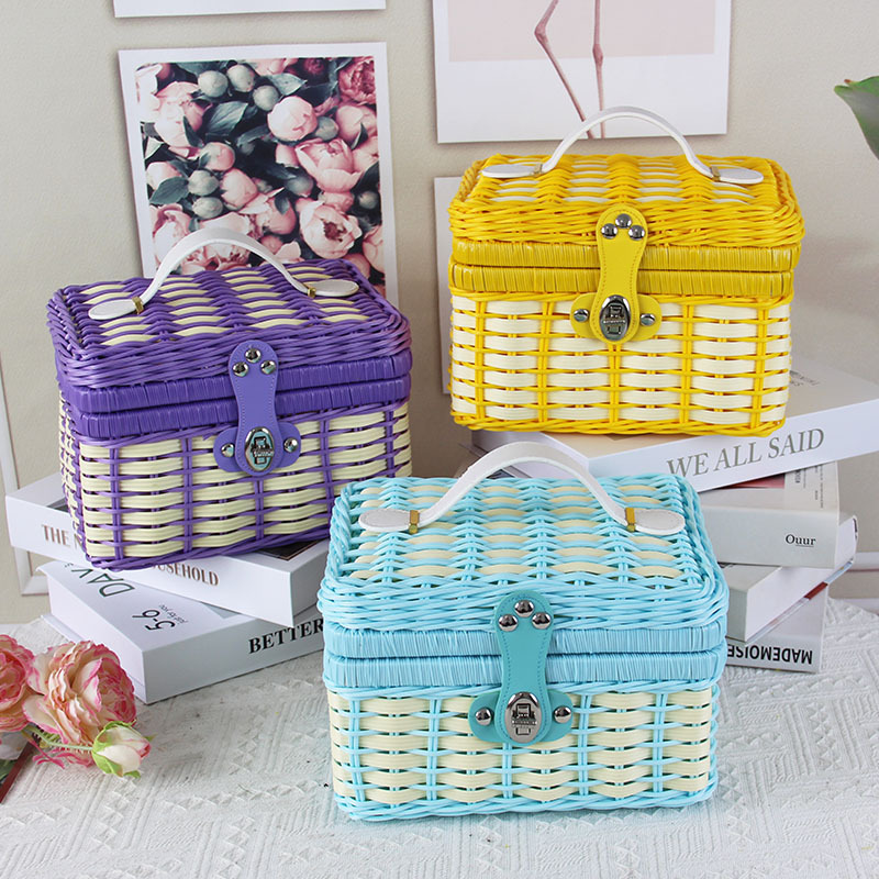 新品宝宝伴手礼藤篮礼盒编织篮子婚庆礼品礼盒手提箱仿藤箱收纳篮