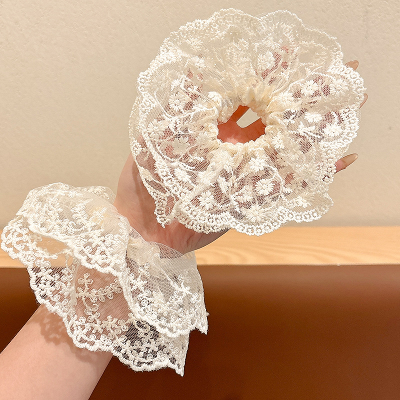 Nuevo estilo coreano super inmortal flores de encaje blanco intestino anillo de cabello dulce tocadillo de cola de caballo para el cabello puro