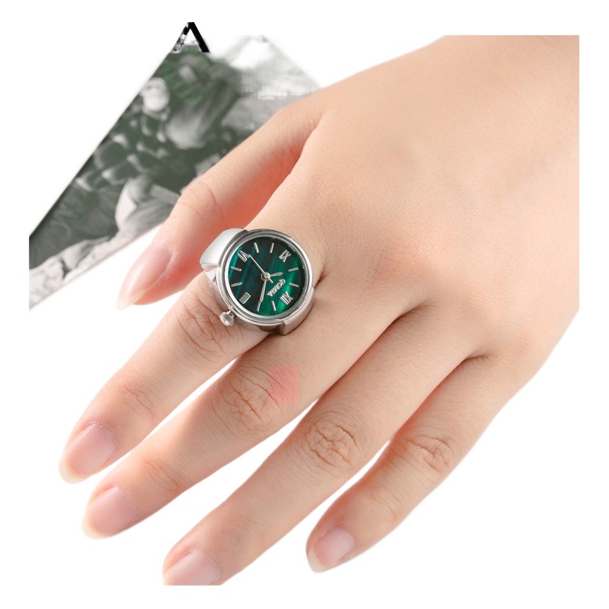 Mini reloj de anillo doméstico no mecánico pequeño reloj verde creativo reloj de anillo reloj de nicho reloj de cuarzo de dedo